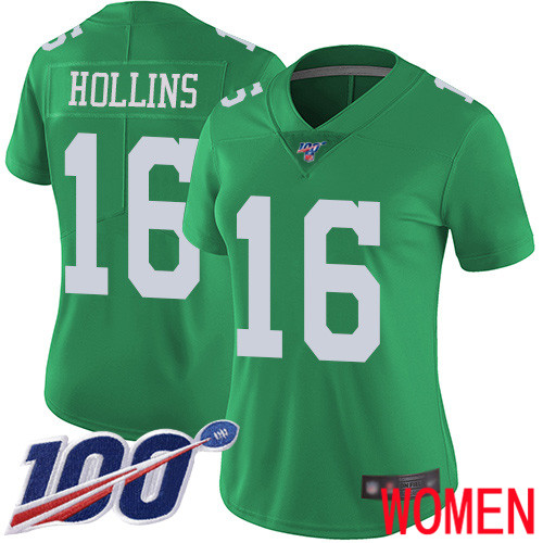 Women Philadelphia Eagles #16 Mack Hollins Limited Green Rush Vapor Untouchable NFL Jersey 100th Season->nfl t-shirts->Sports Accessory